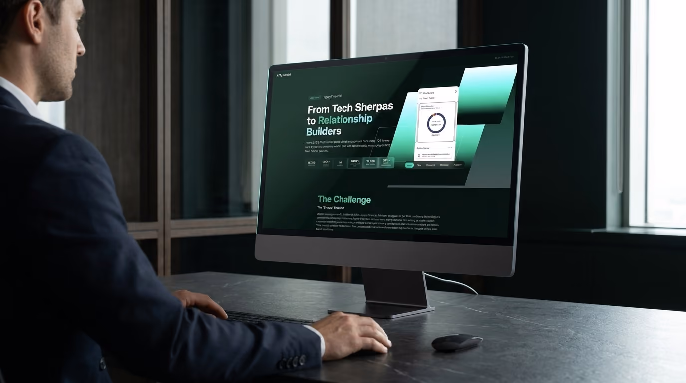 Advisor working at a desktop showing the Fynancial advisor portal