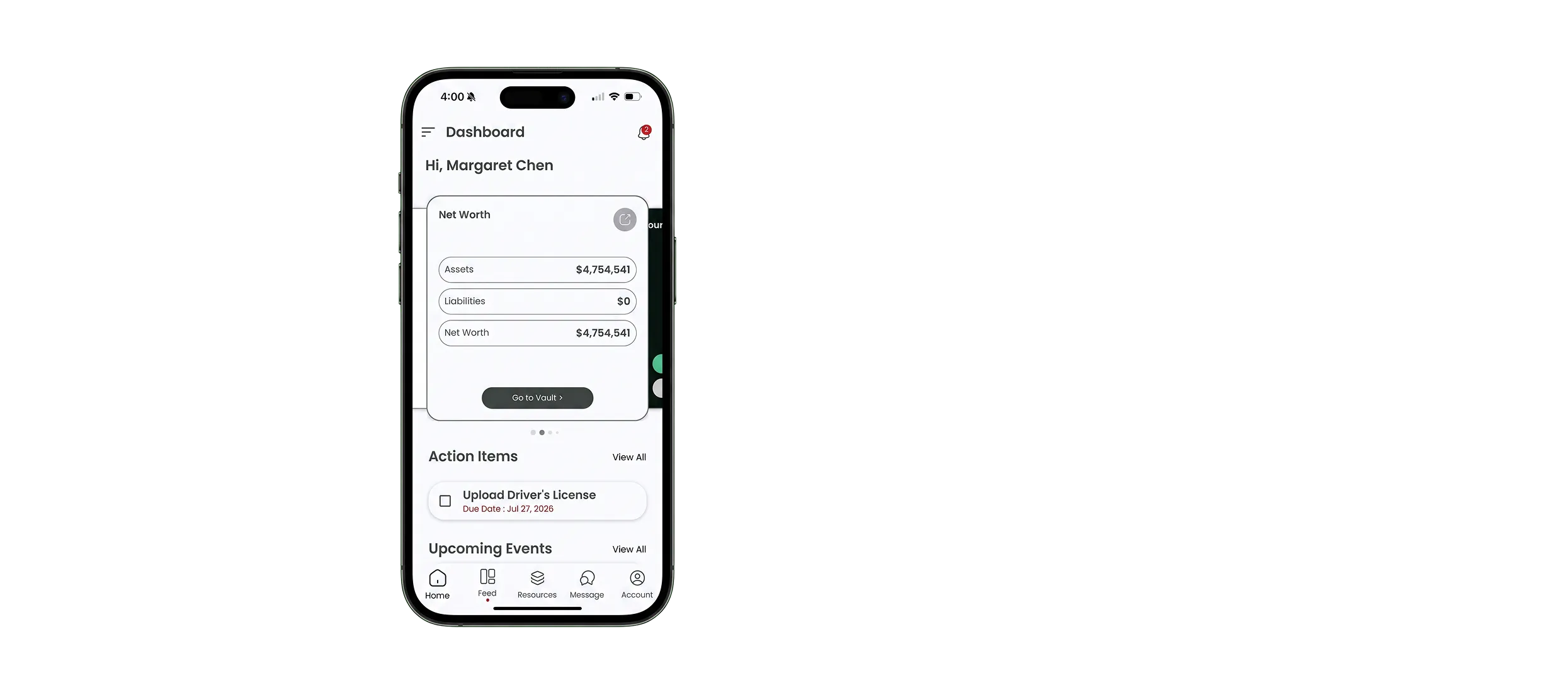 Branded client app showing account details