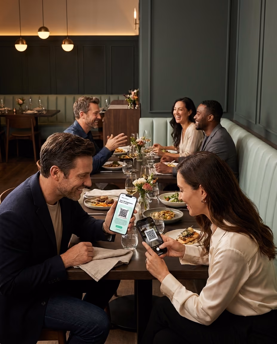 A group of friends around a restaurant table