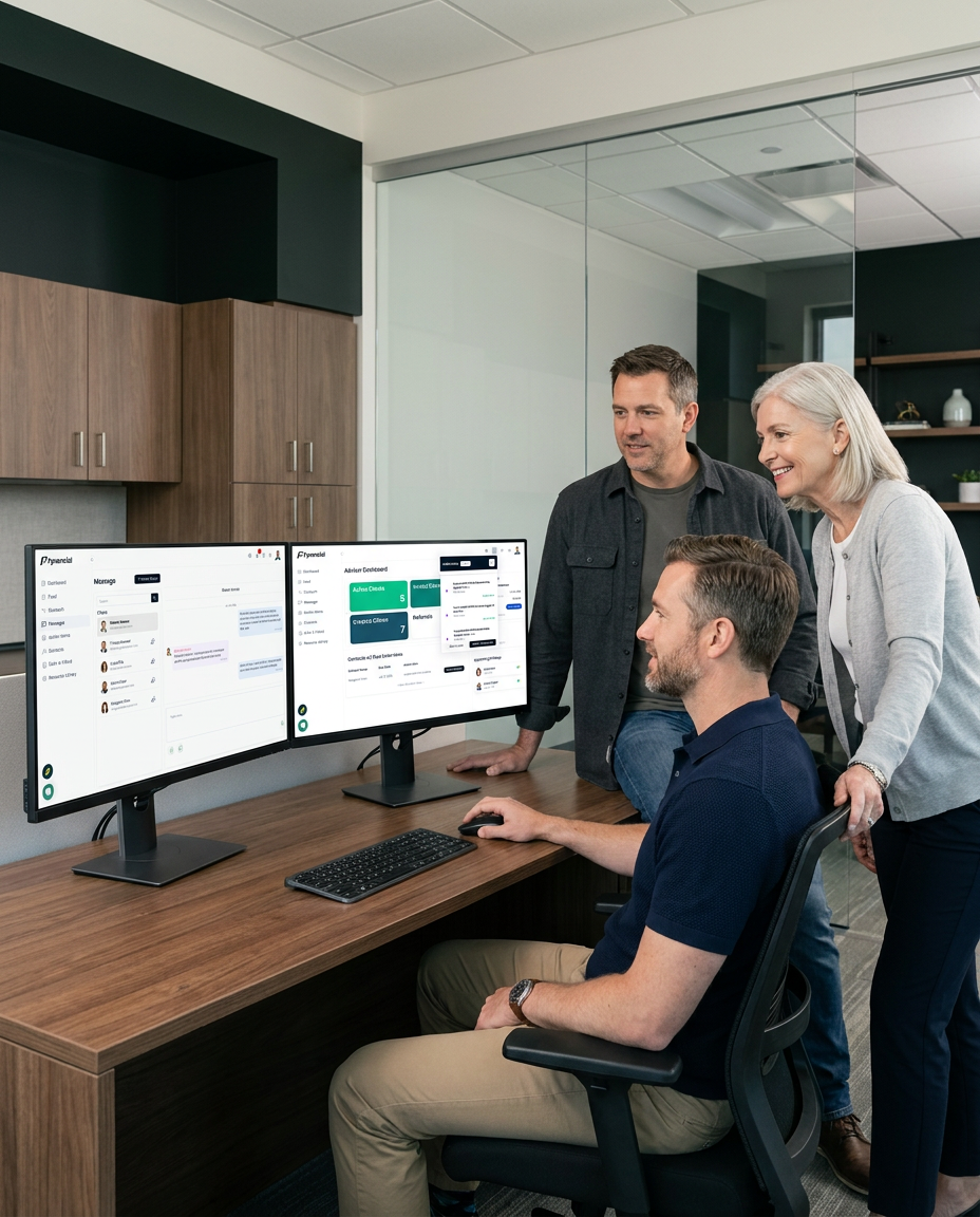 A team reviewing documents at a shared desk