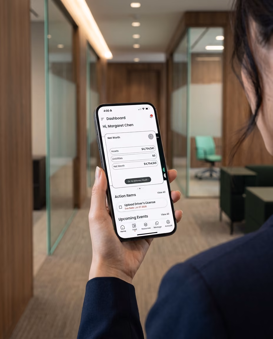 Client checking their financial dashboard on a phone