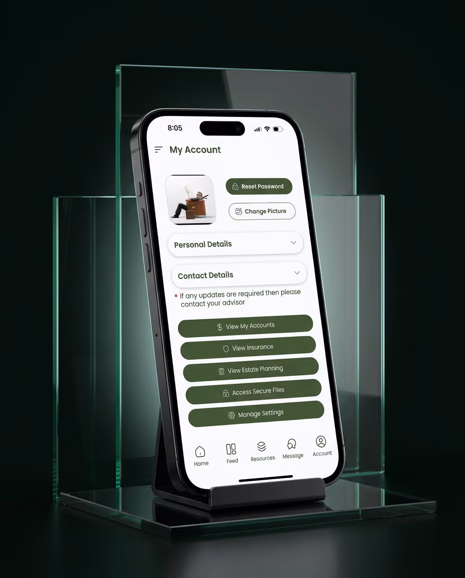 Client dashboard displayed on a phone