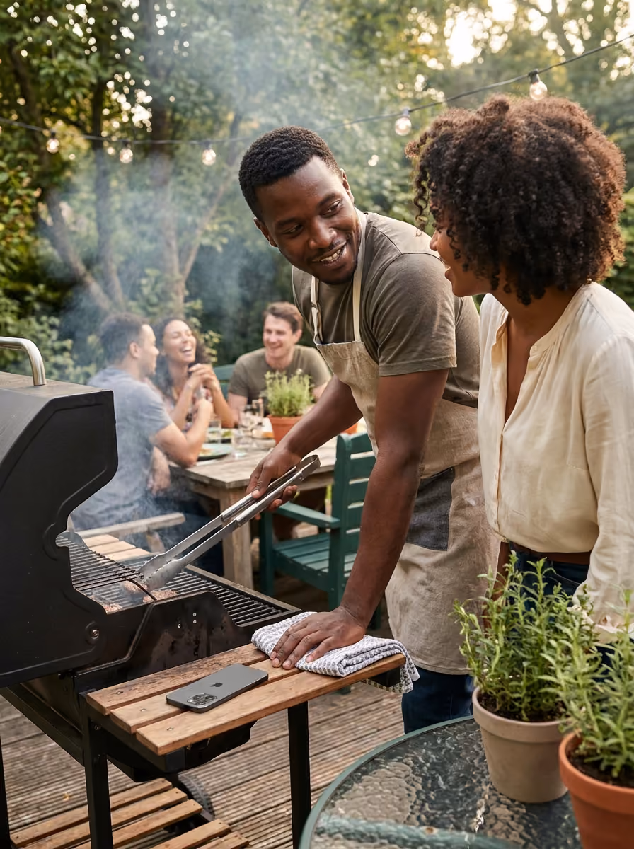 A family gathered around an outdoor table