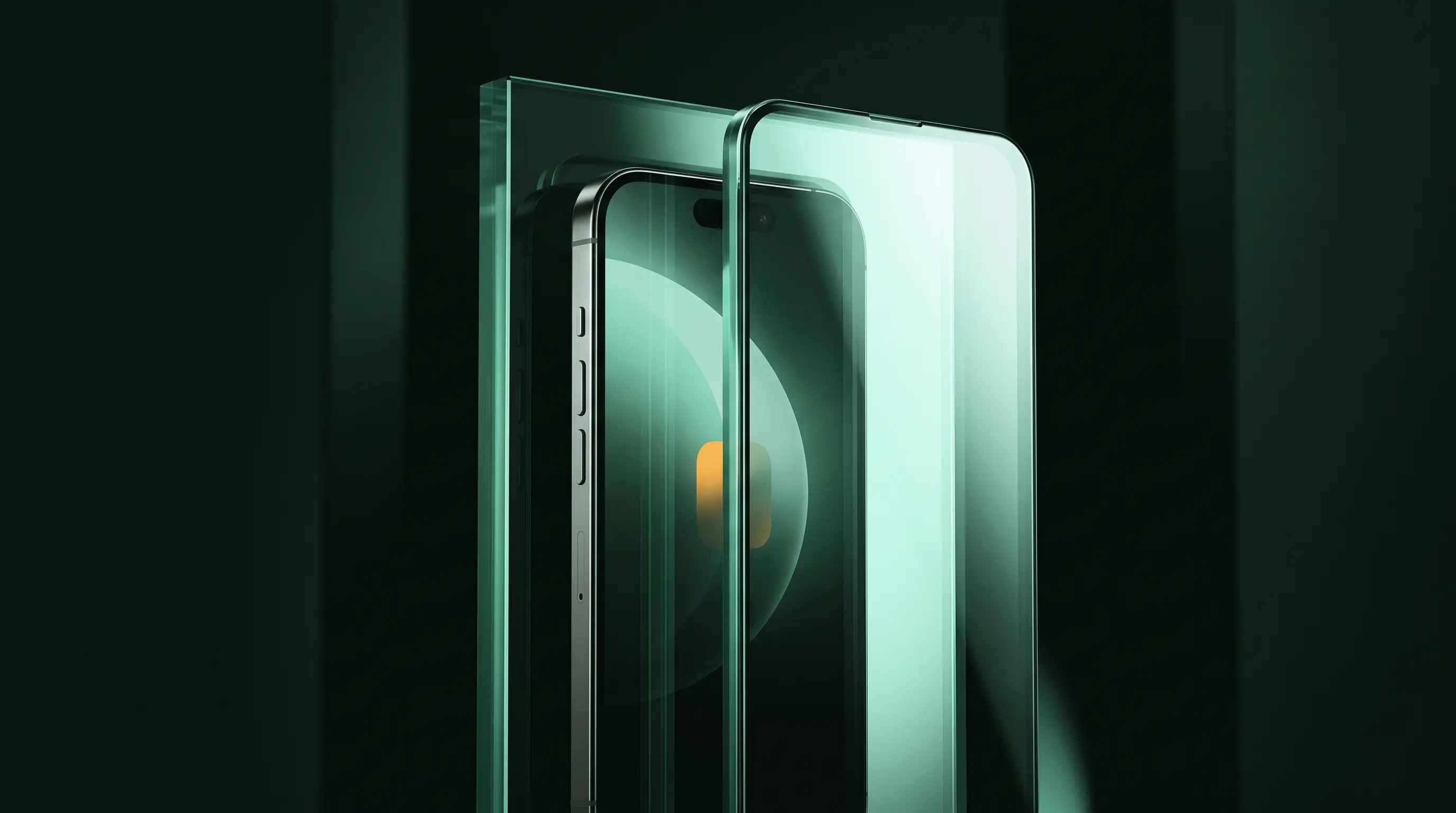 A phone behind a pane of protective glass