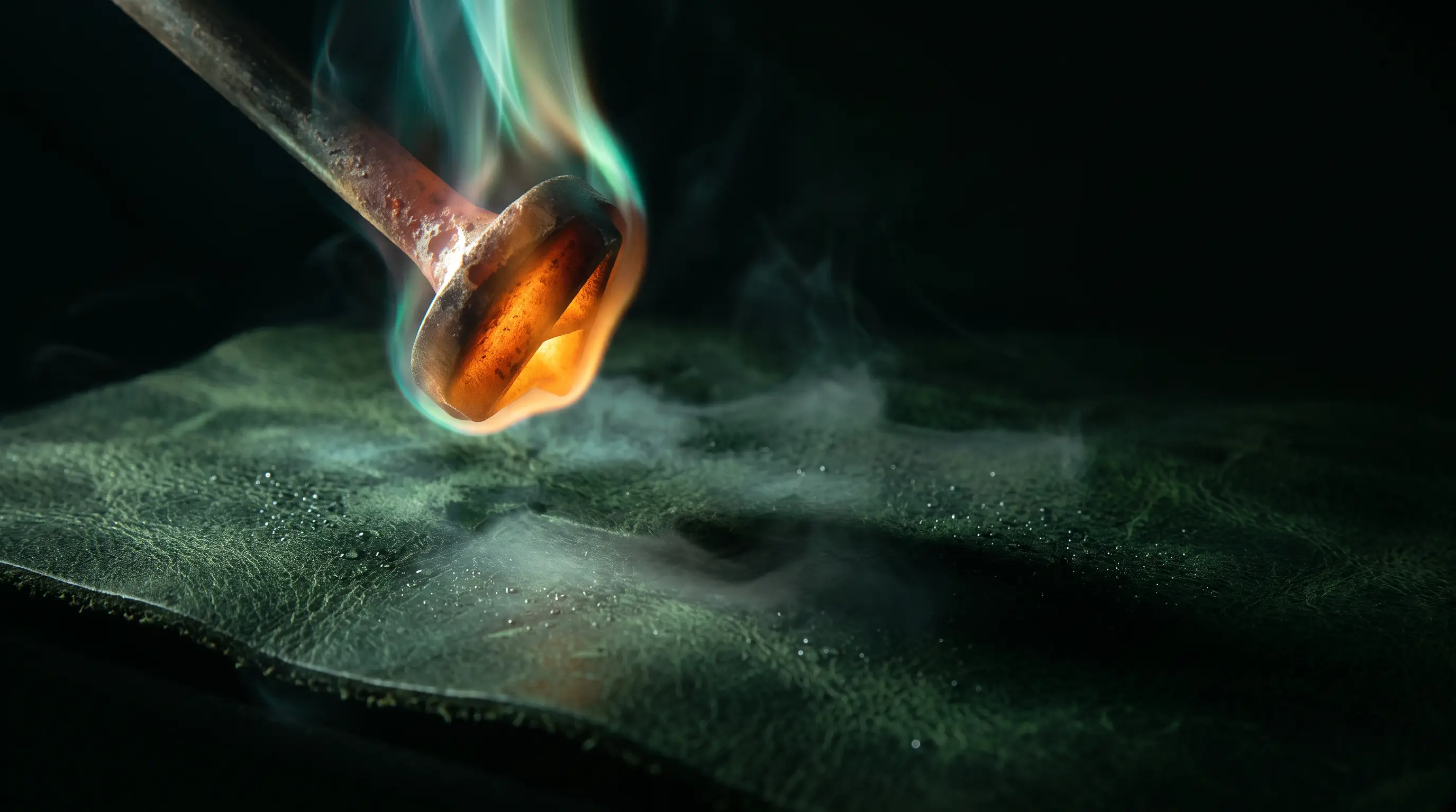 A branding iron glowing amber, the mark not yet made