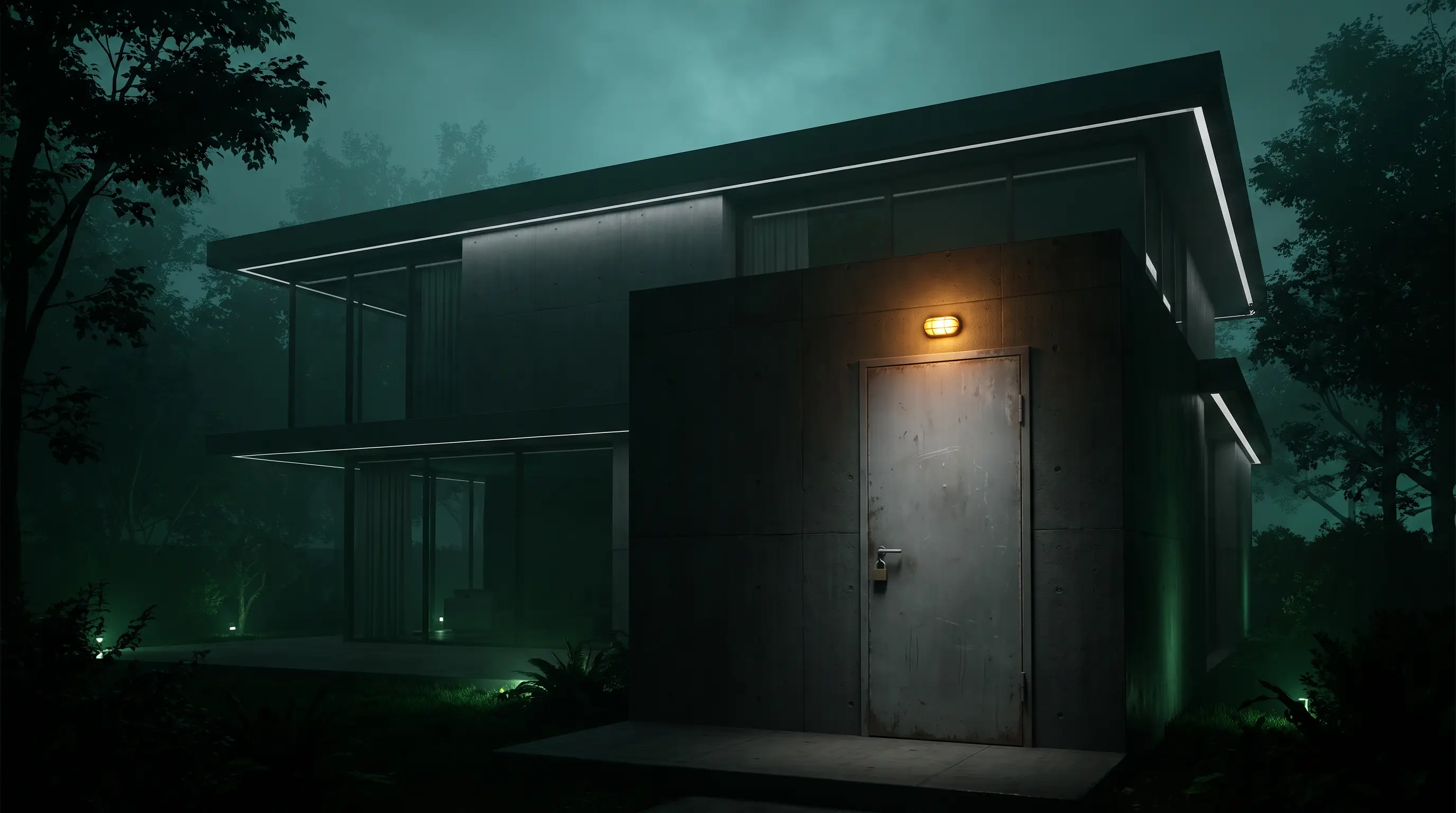 A magnificent modern residence with a cheap service door as its entrance