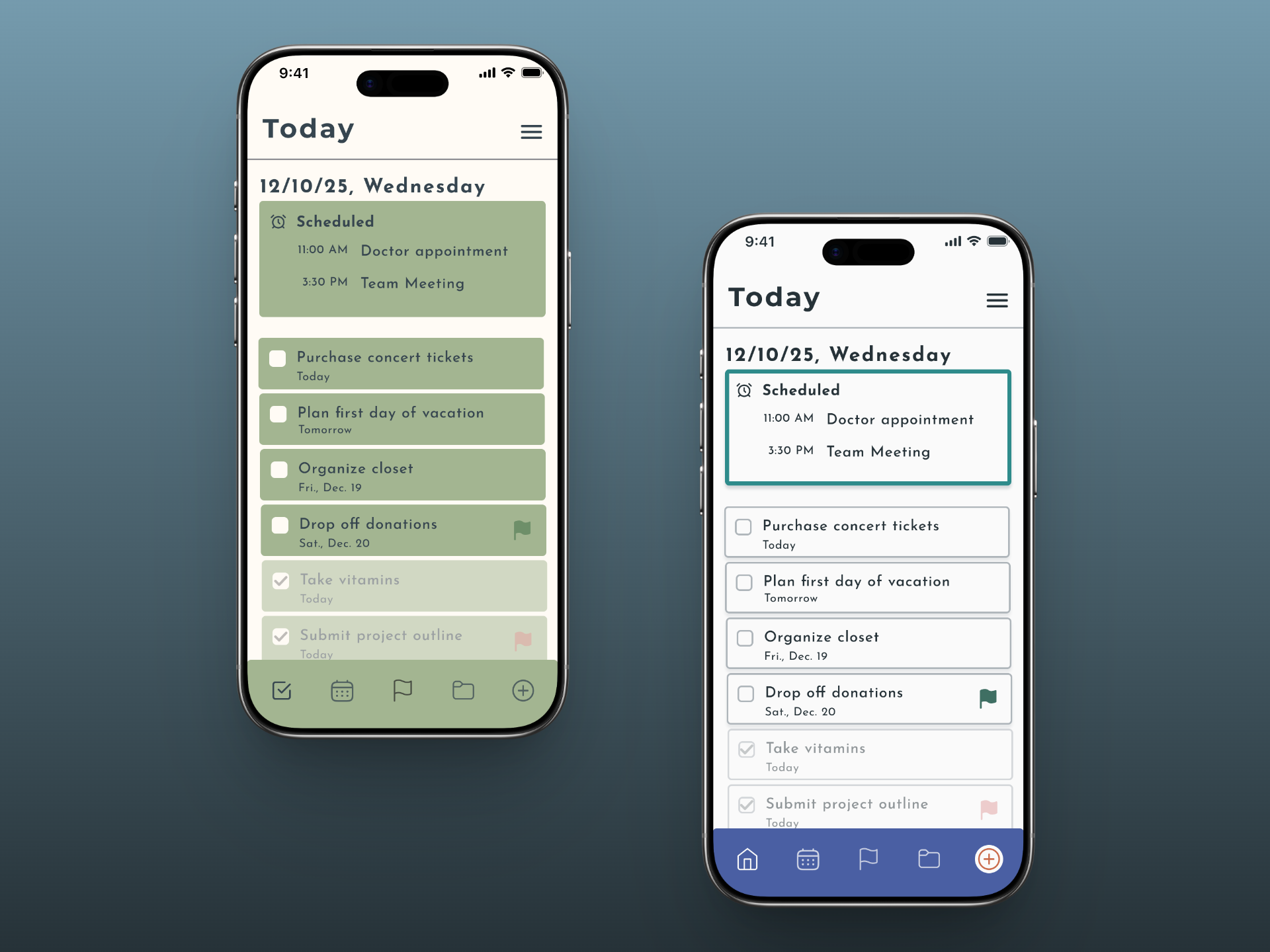 A before-and-after of two phone screens showing a to-do list app.
