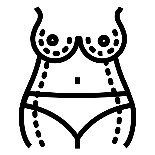 Illustration of a woman's body with labeled arm, shoulder, ribs, abdomen, and pelvis bones.