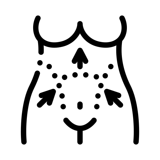 Black silhouette of scissors with open blades against a body background.
