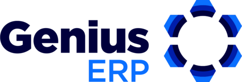 Genius ERP logo with stylized blue geometric shapes forming a circle on the right