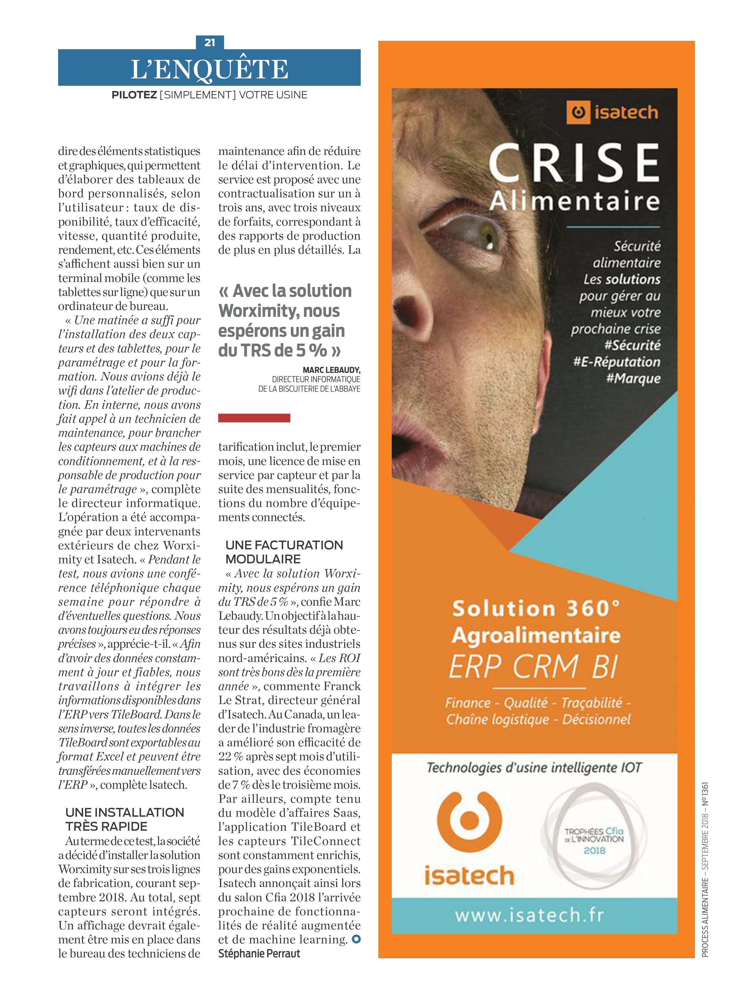 Excerpt - Process Alimentaire - Sept 2018 - Isatech IOT - Worximity - Biscuiterie de l'Abbaye 2