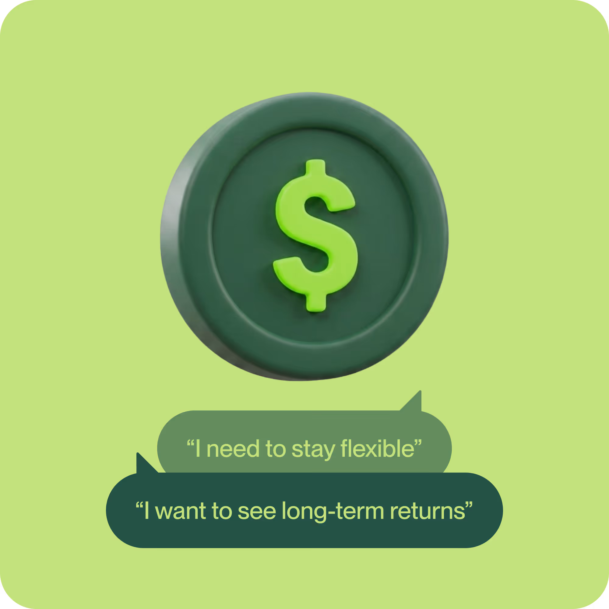 3D green dollar coin icon representing medium-term steady monthly income goals.
