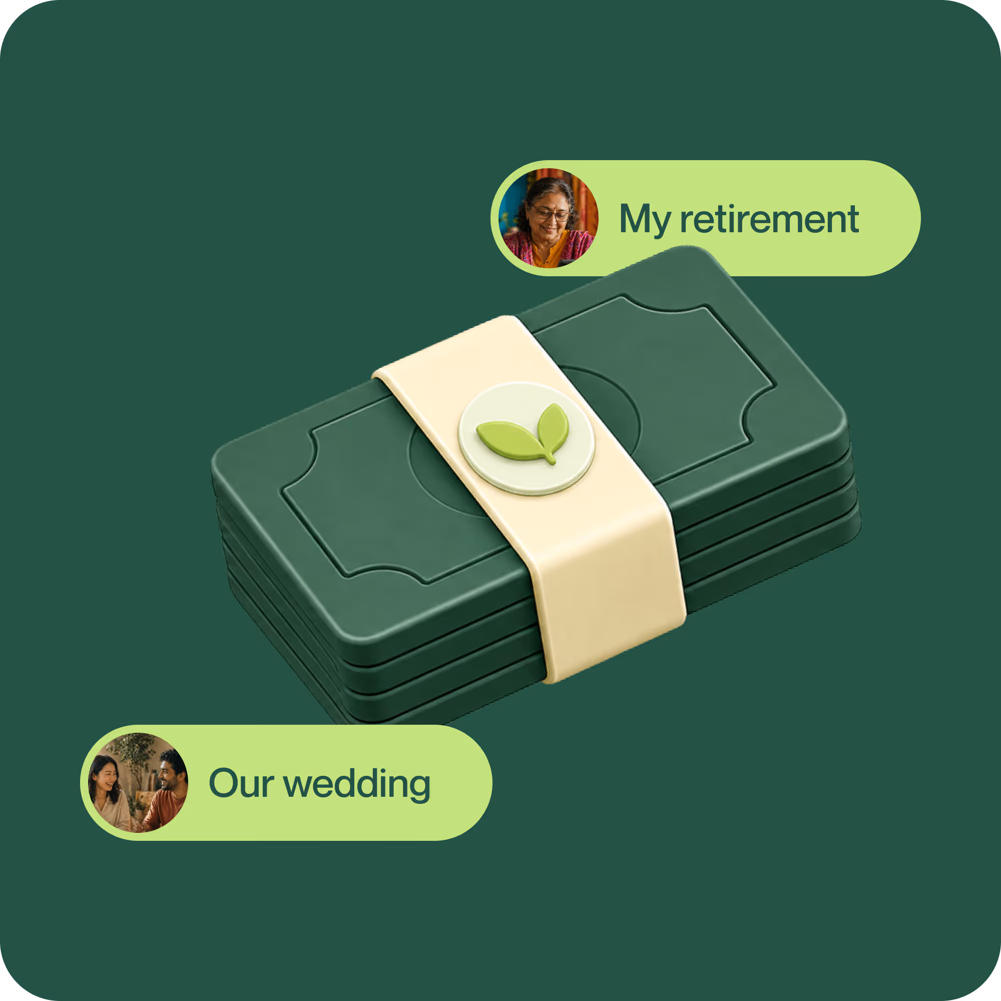 3D illustration of a stack of green cash bills for short-term everyday needs and emergencies.