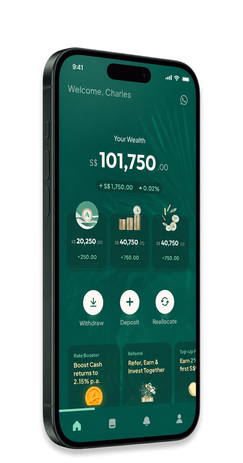 3D smartphone mockup showing Arki mobile app financial planning and goal setting dashboard.