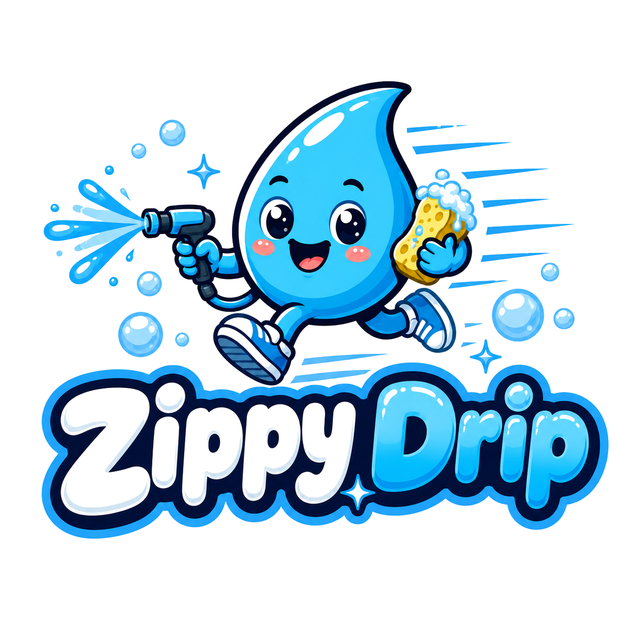 Zippy Drip mobile wash logo with cute water drop mascot