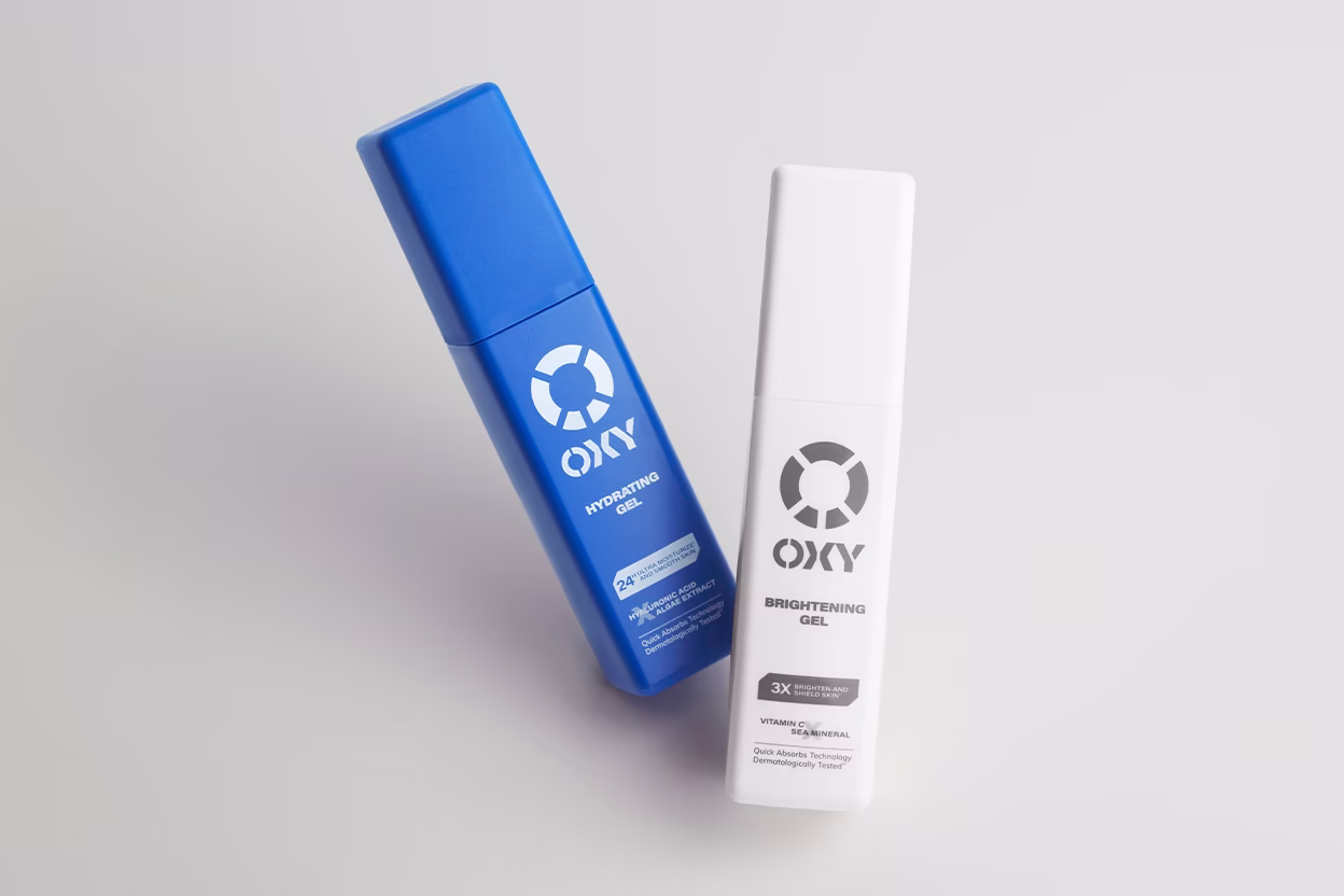 OXY Men's Skincare packaging selection - functionality with a sleek, masculine aesthetic.