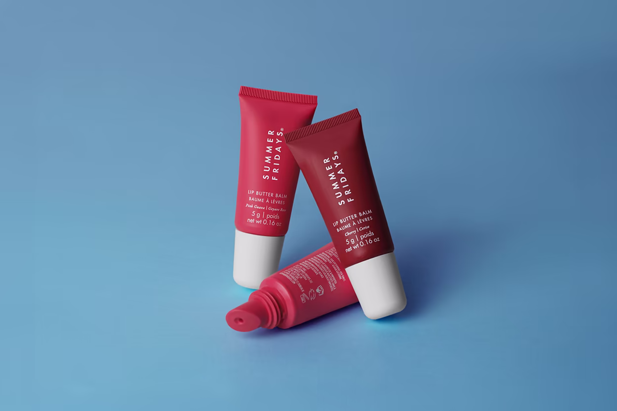 Summer Fridays Lip Butter Balms in 0.75-inch lip gloss tubes made in USA