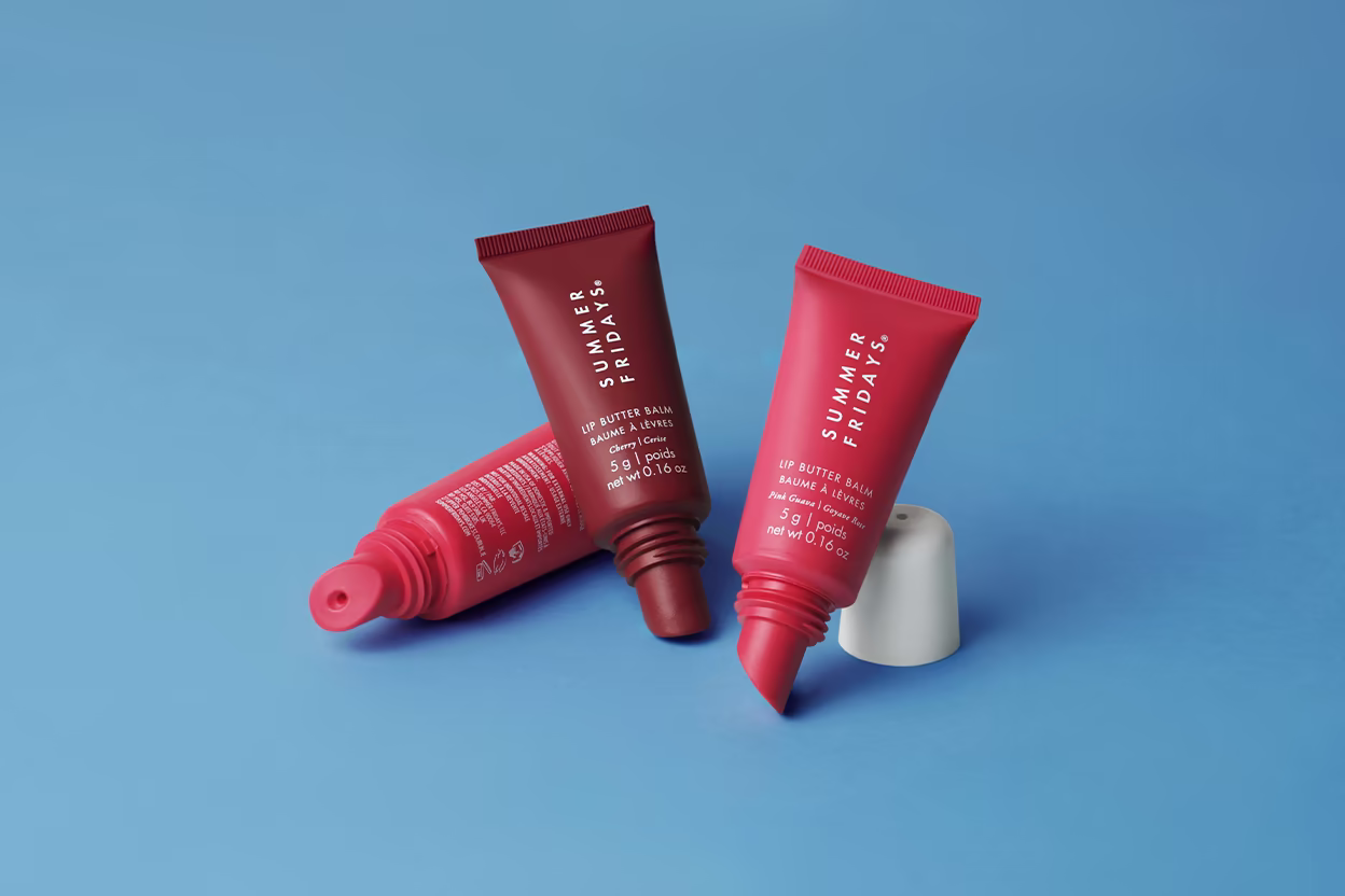 Summer Fridays Lip Butter Balms in 0.75-inch lip gloss tubes made in USA