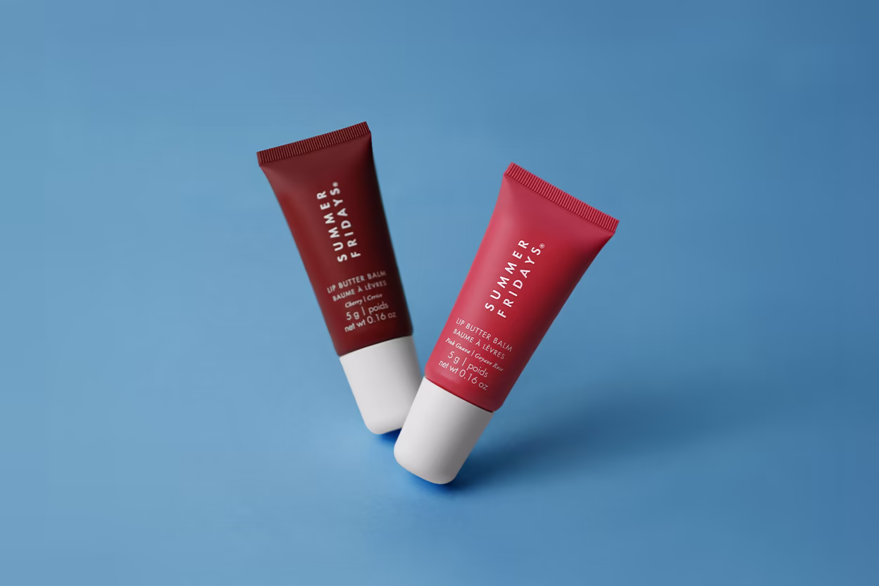 Summer Fridays Lip Butter Balms in 0.75-inch lip gloss tubes made in USA