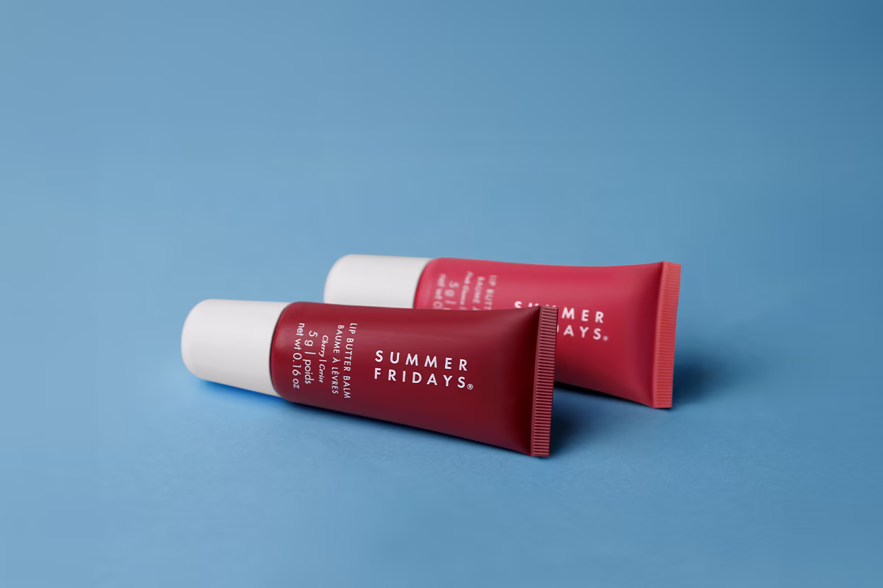 Summer Fridays Lip Butter Balms in 0.75-inch lip gloss tubes made in USA