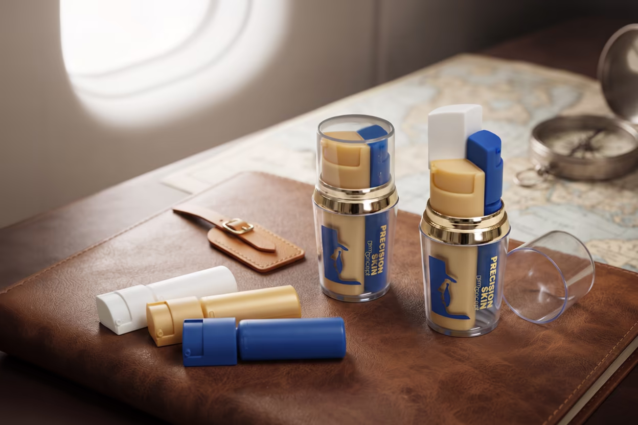 multi-cartridge Airless Shuttle for Precision Skin® 3:1 Travel Pod.