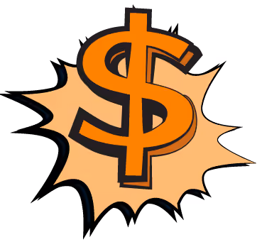 Pop art icon of an orange dollar sign bursting from a starburst