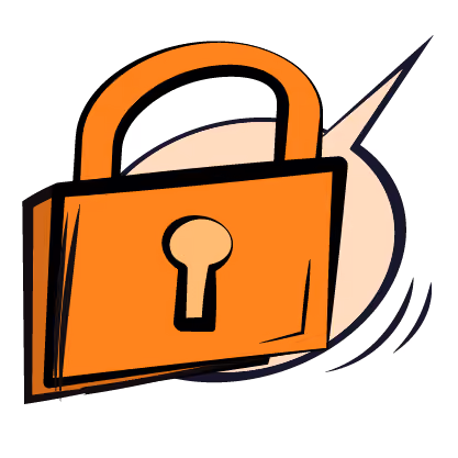 Pop art icon of an orange padlock in front of a speech bubble