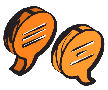 Pop art icon of two overlapping orange speech bubbles