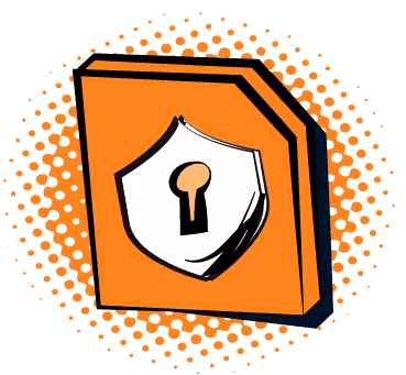 Pop art icon of an orange folder with a shield and keyhole