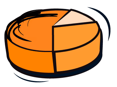 Pop art icon of an orange pie chart with one slice highlighted