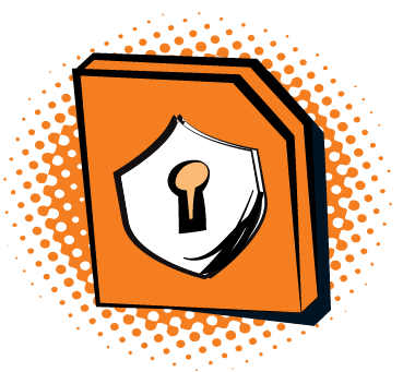 Pop art icon of a document with a shield and keyhole