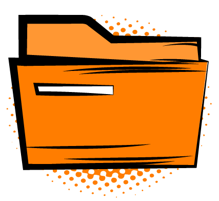 Pop art icon of an open orange folder