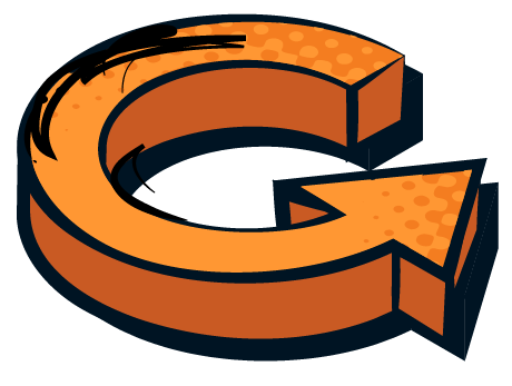 Pop art icon of an orange circular refresh arrow
