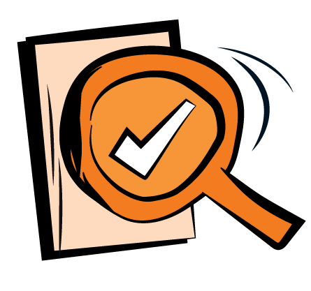 Pop art icon of a magnifying glass showing a tick over documents