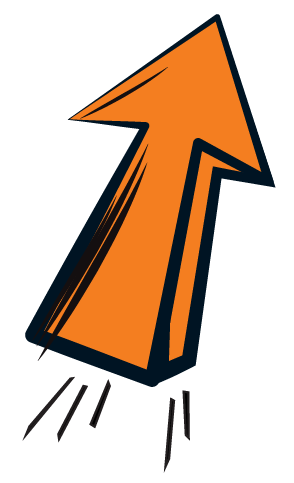 Pop art icon of an orange arrow pointing up