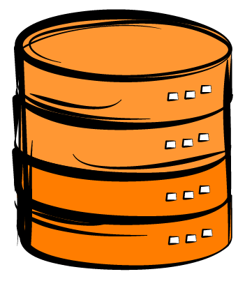 Pop art icon of an orange stacked database