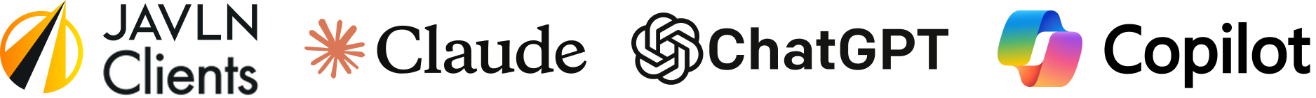 Microsoft Copilot and Anthropic Claude logos alongside the JAVLN app