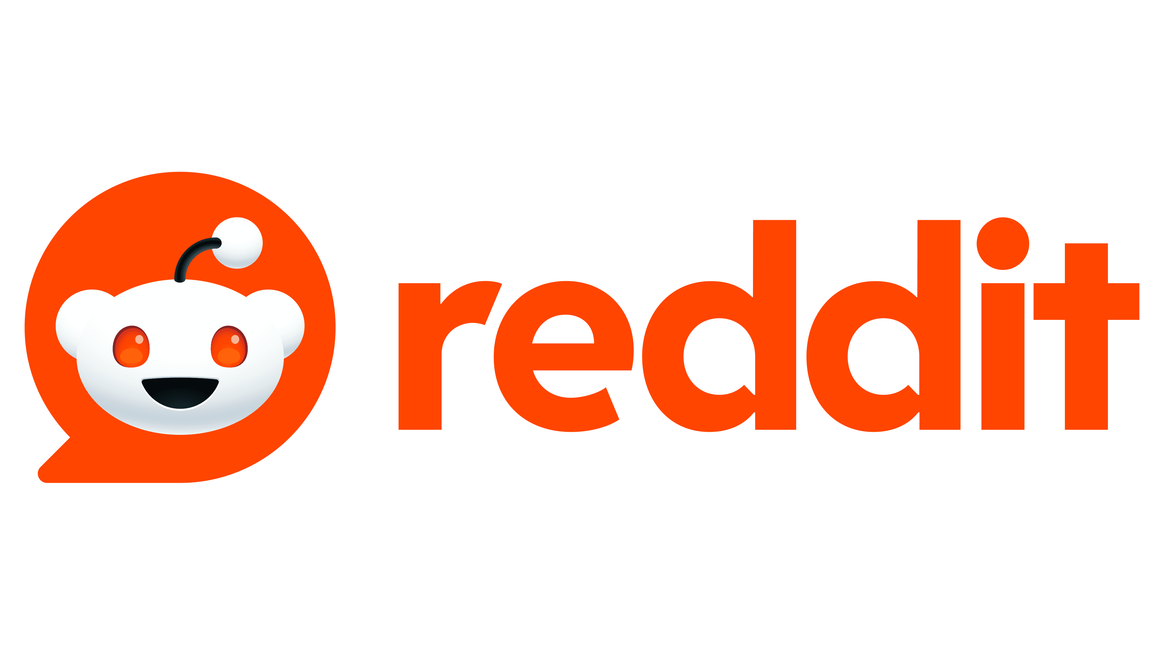 Reddit logo featuring the white Reddit alien mascot with orange eyes inside an orange speech bubble, next to the word 'reddit' in bold orange lowercase letters.