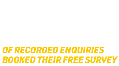 Bold white text showing 33% above yellow italic text stating 'OF RECORDED ENQUIRIES BOOKED THEIR FREE SURVEY'.
