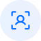 Blue icon of a person surrounded by a dotted circle with small corner marks, symbolizing focus or identification.