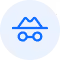 Blue icon of a mountain landscape with a sun above and two wheels below.