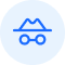 Blue icon of a mountain landscape with a sun above and two wheels below.