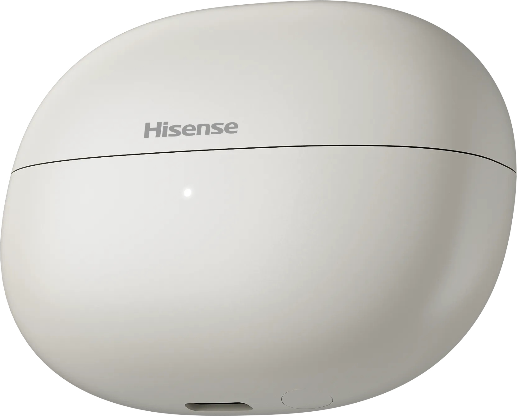 White Hisense branded oval-shaped electronic device with a smooth surface and a small slot.