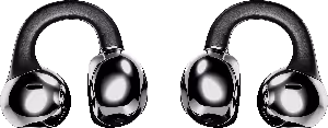Pair of shiny black curved ear cuffs with a smooth polished surface.