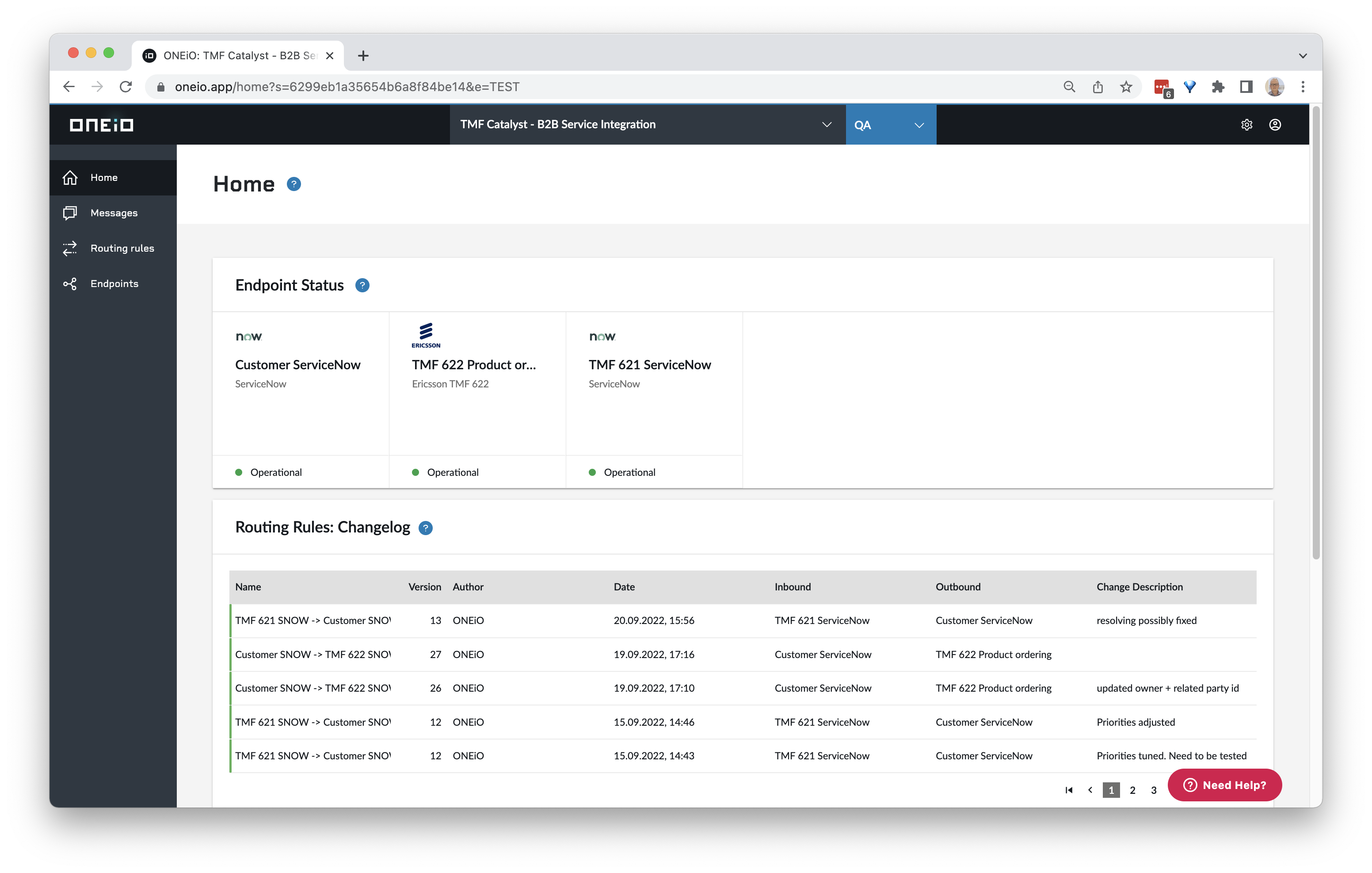 ONEiO user interface, which works in any modern browser, illustrating how ONEiO works as the central hub between your ITSM tools.