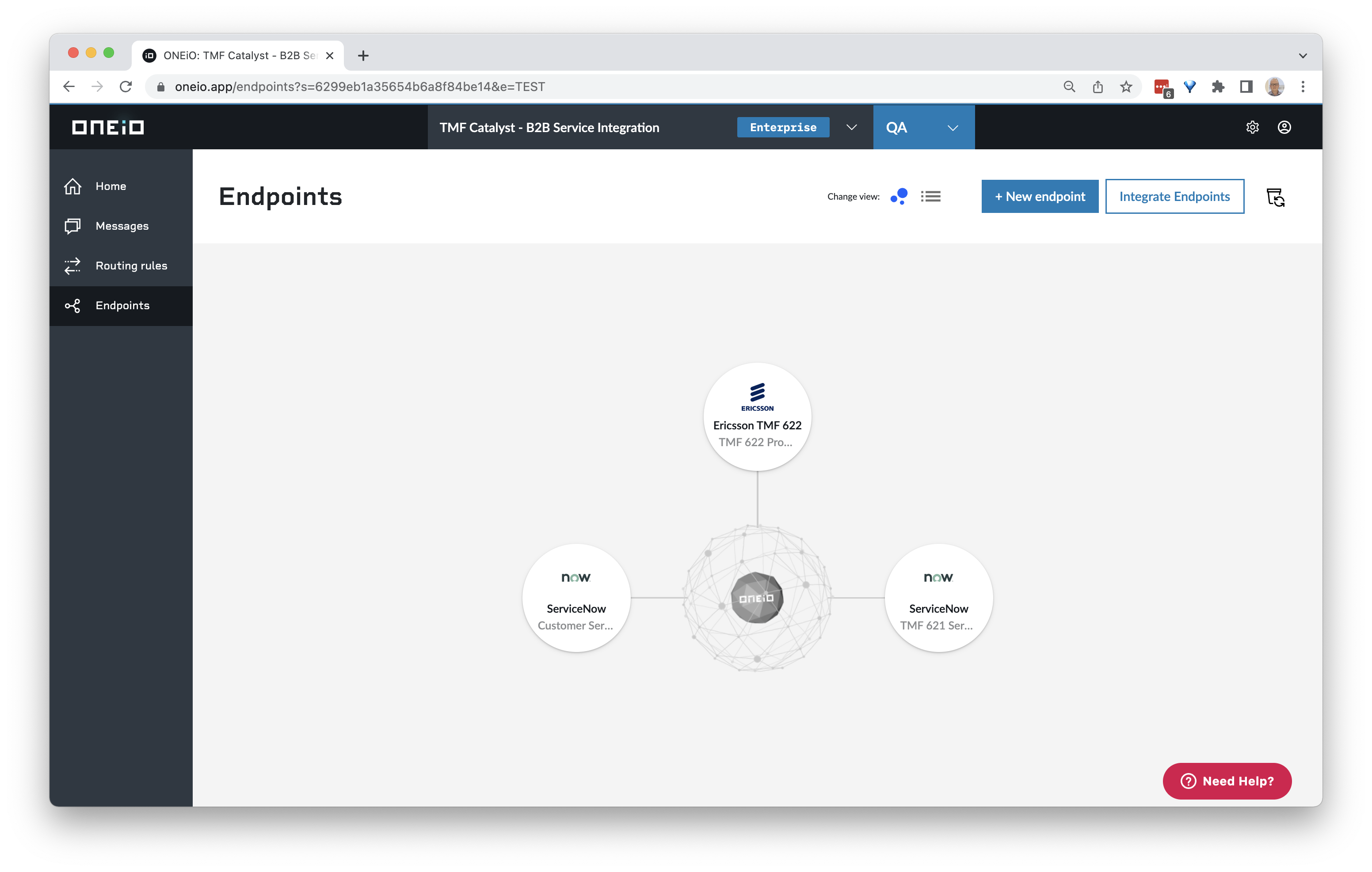 Three different endpoint type configurations in ONEiO user interface.