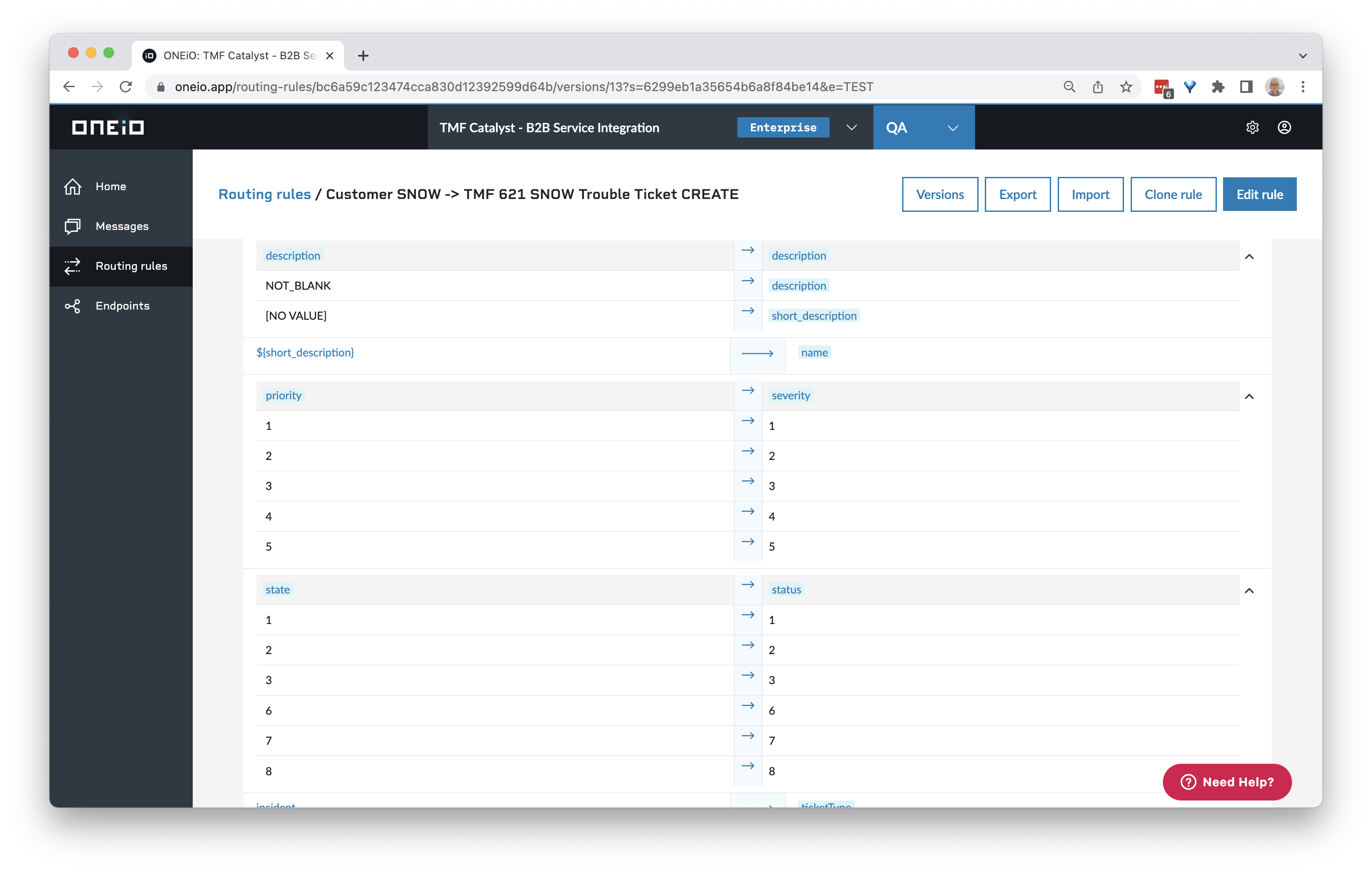 Conditional mappings illustrated on ONEiO user interface.