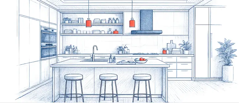 Bright remodeled kitchen with white cabinets and a large island.
