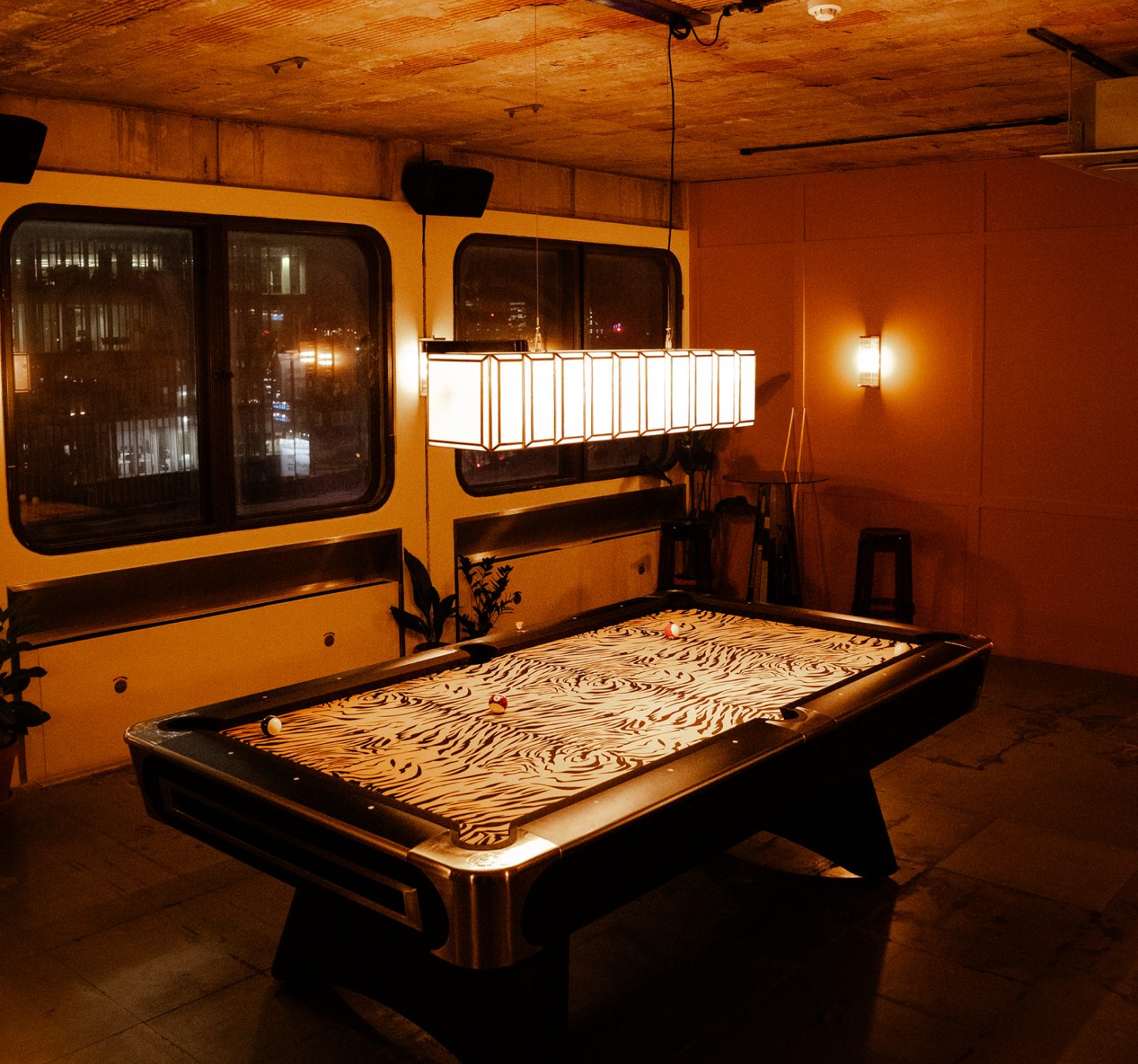 The Hideout Pool Room at Nancy's with its Tiger Print pool table