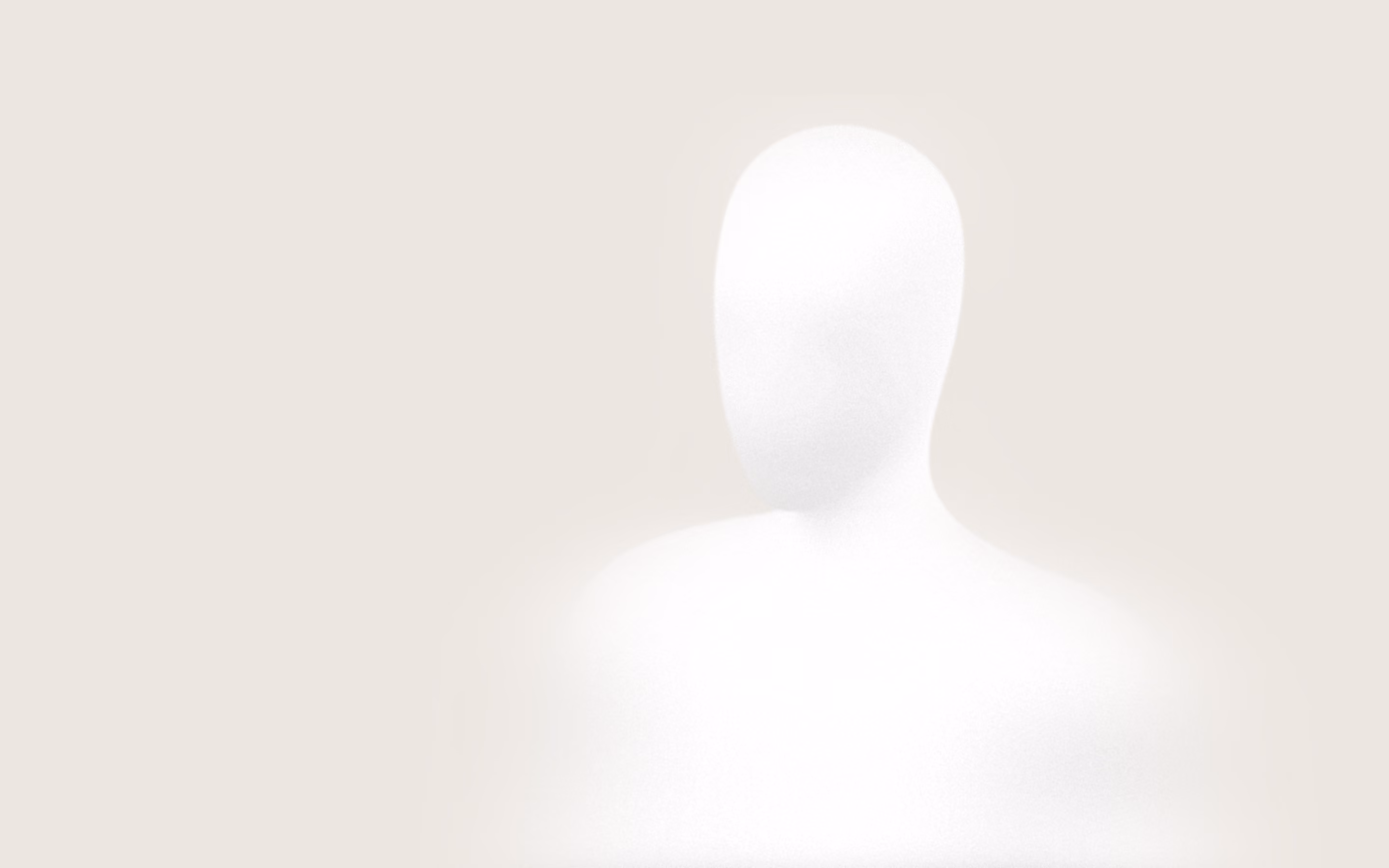 White faceless mannequin bust on a light beige background.